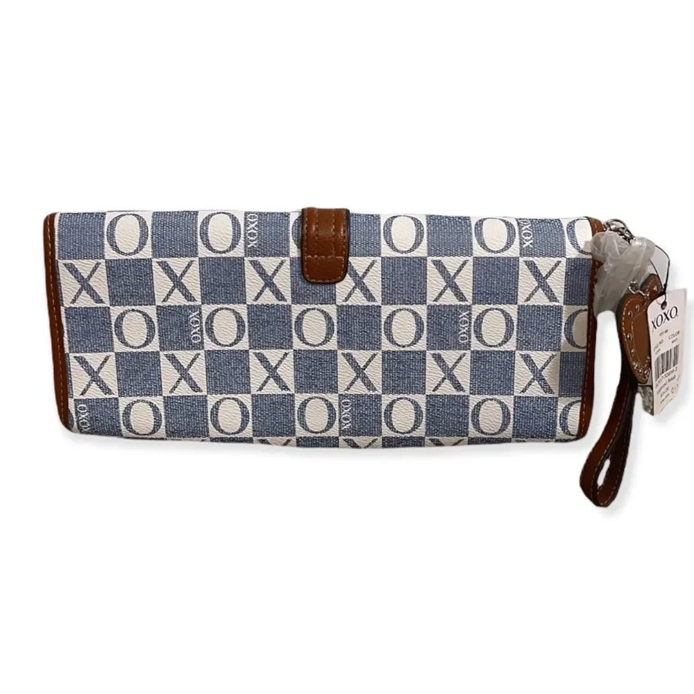 NWT XOXO Denim & Leather Large Wristlet Bag - Picture 3 of 4